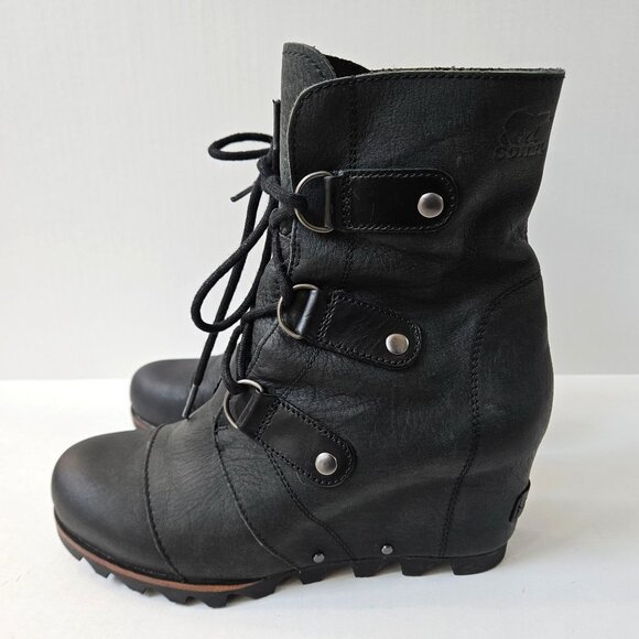 Sorel Shoes - SOREL Boots Womens 8.5 Joan of Arctic Black Nubuck Leather Hidden Wedge Bootie